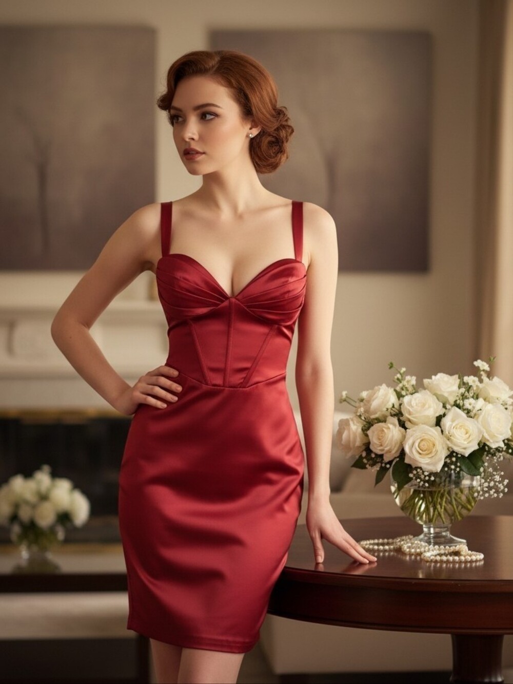 Vanilla Bella Satin Burgundy Pleated Padded Bust Corset Bodycon Dress Size Large